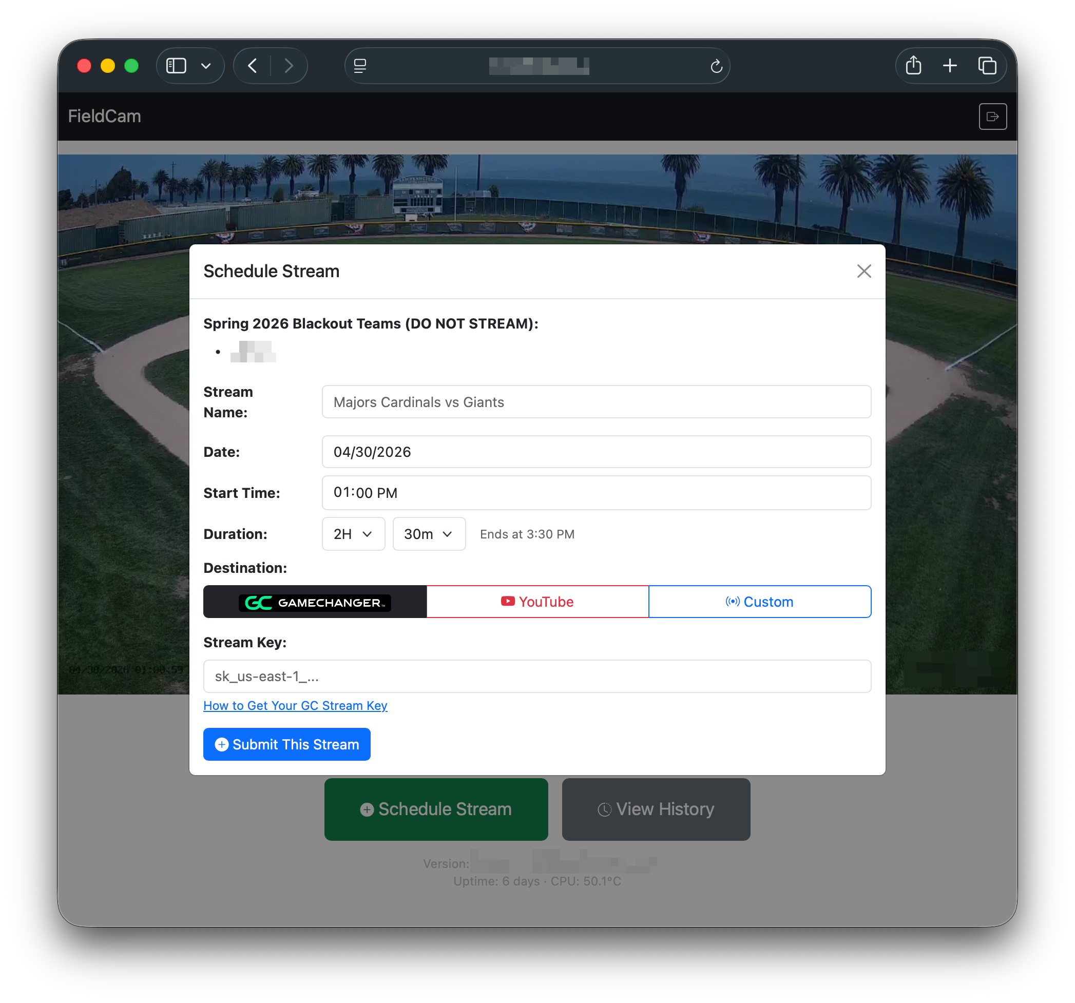 Scheduling interface for a field stream